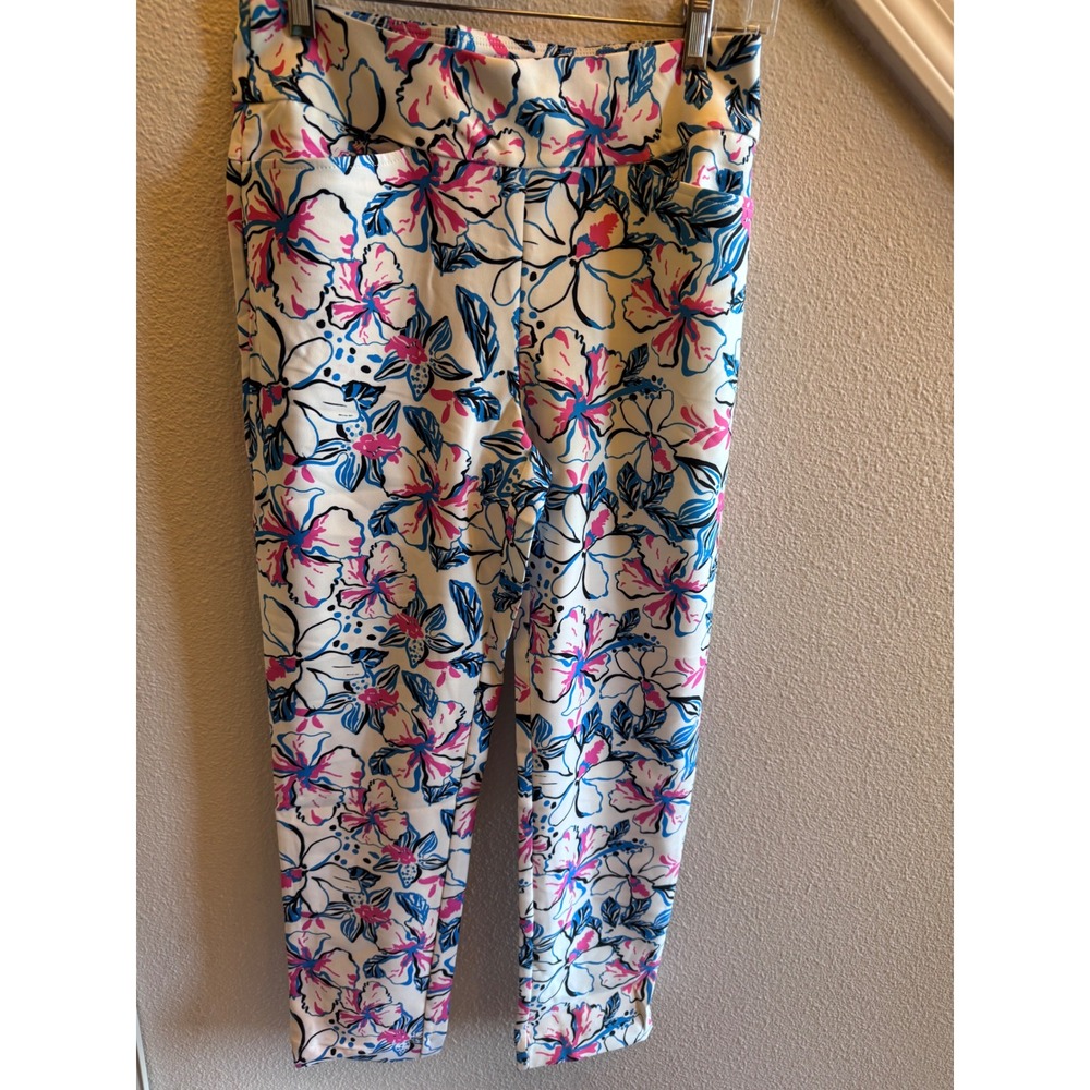 Acegolfs Womens Floral Golf Pants Pink Blue‎ White Tropical Print Pockets MEDIUM